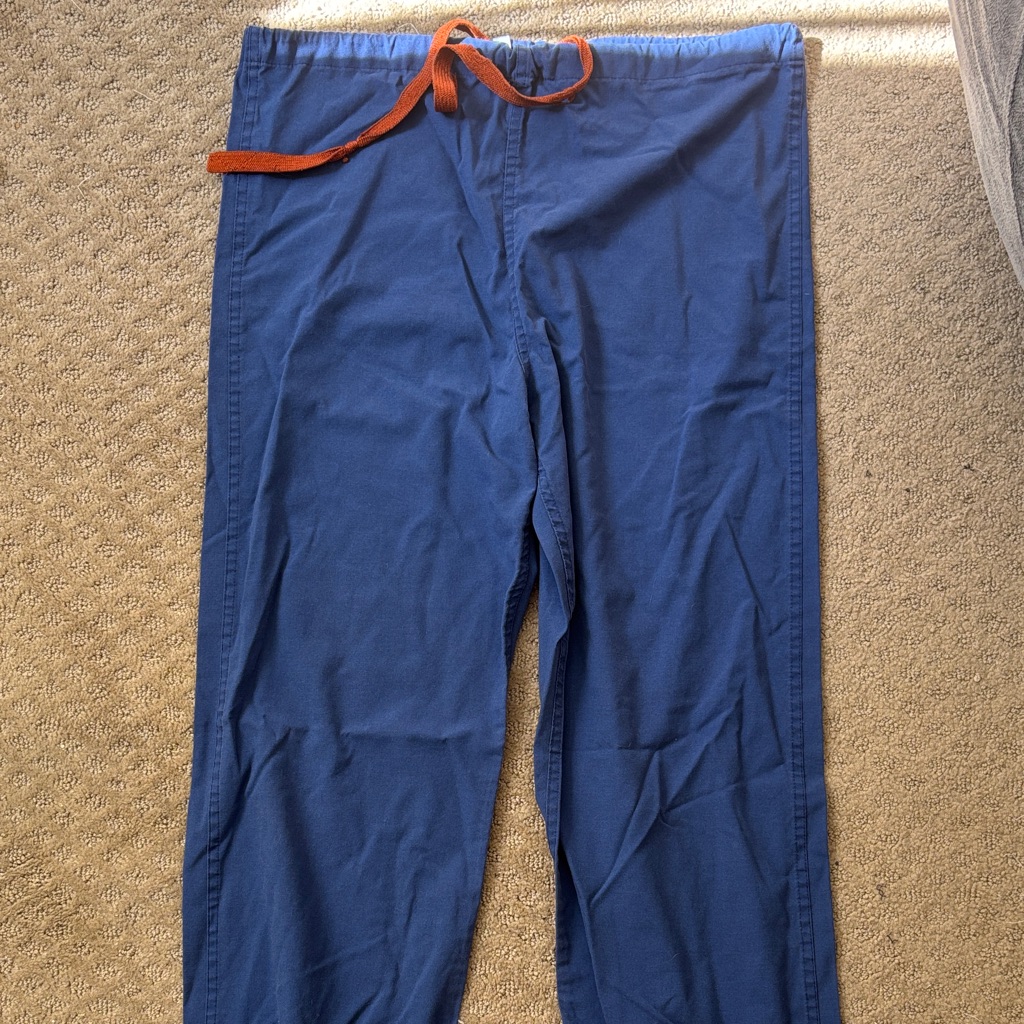 Linen Blue Pants With Orange Accent